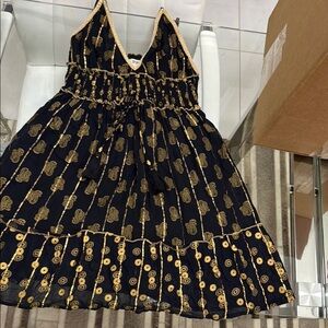 Black and Gold Tiered Ruffled Cocktail Dress
